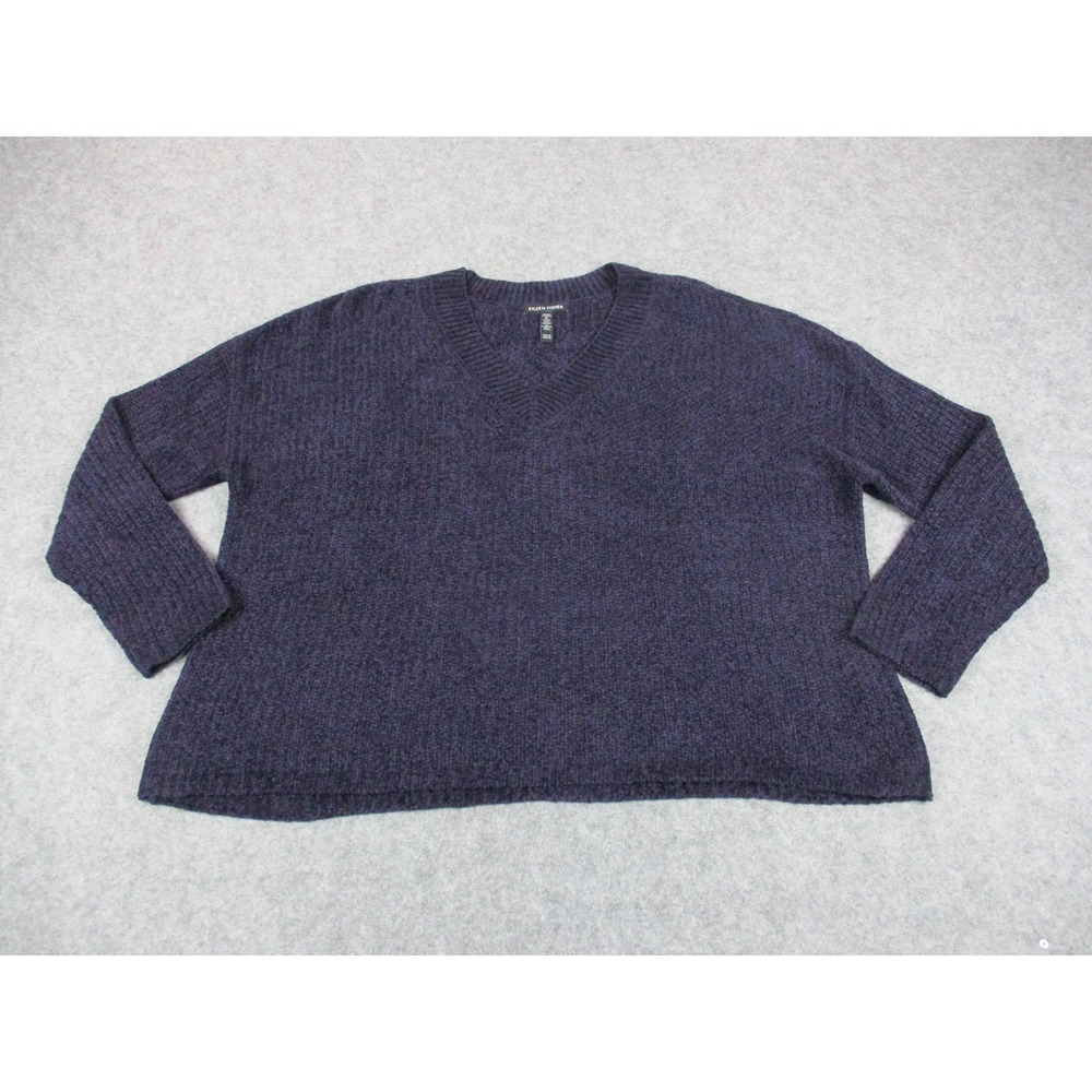 Eileen Fisher Sweater Womens Medium Purple Lyocell V Neck Oversized Lightweight